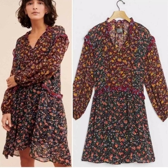 Anthropologie Helene mixed floral print sheer tunic dress. Size small. - Picture 7 of 10